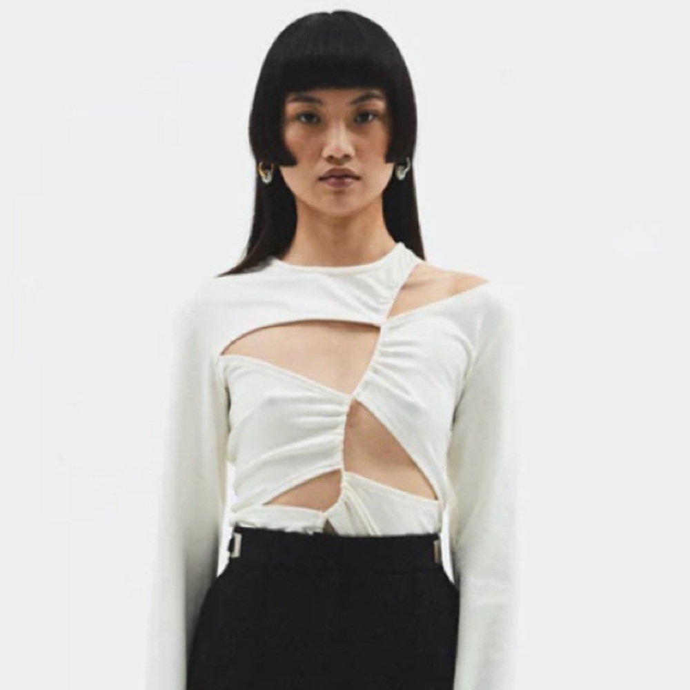Sid Neigum Crew Cutout Tension Blouse